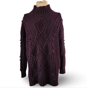 525‎ America Plum Cable Knit Mock Neck Sweater Women's Small